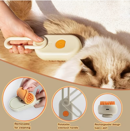 Electric Cat Steam Brush – 3-In-1 Pet Grooming Comb with Water Spray for Cats and Dogs, USB Rechargeable